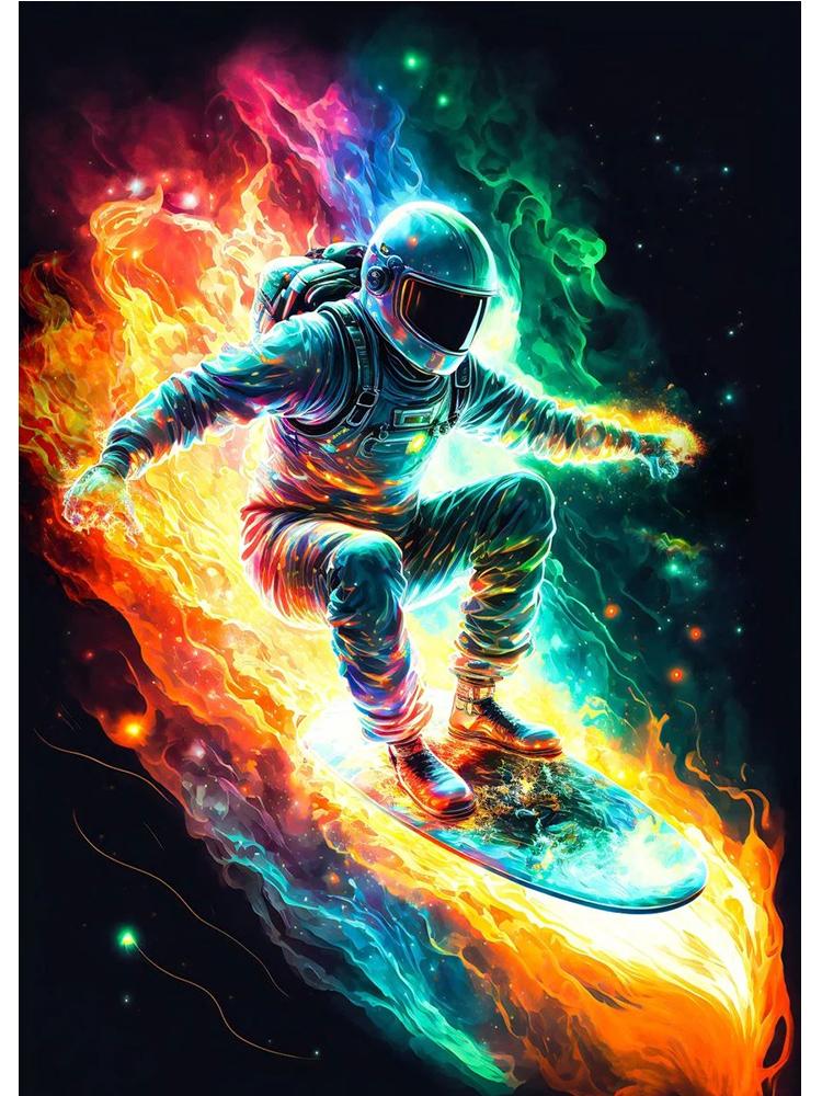 Colorful Space Astronaut Skating Play Guitar Canvas Painting Poster Print Abstract Wall Art For Living Room Home Decor Cuadros