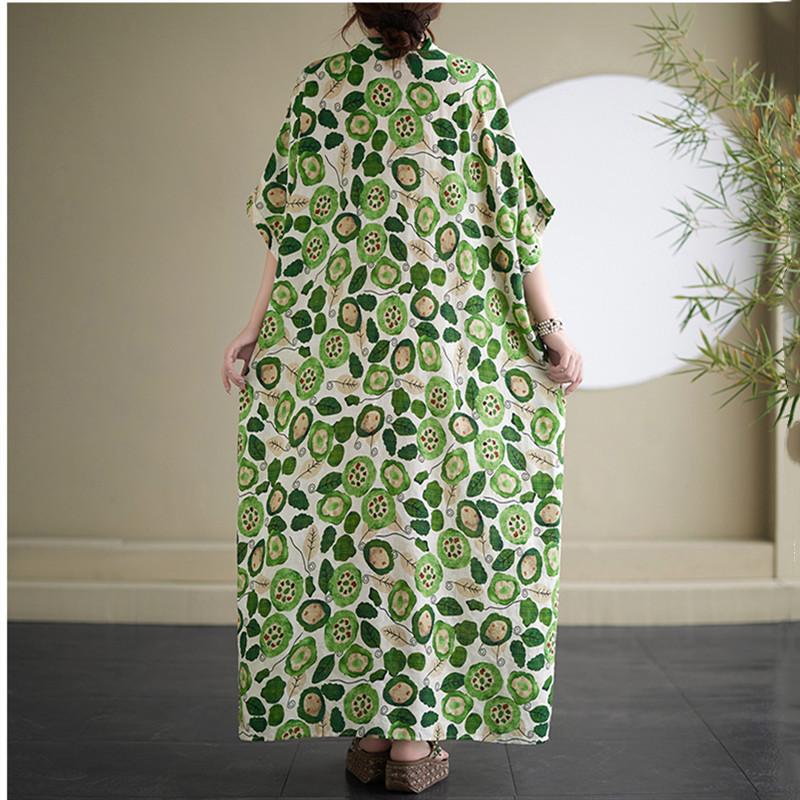 Новое хлопковое винтажное платье с цветочным принтом больших размеров с короткими рукавами для женщин, повседневное свободное длинное летнее платье макси
