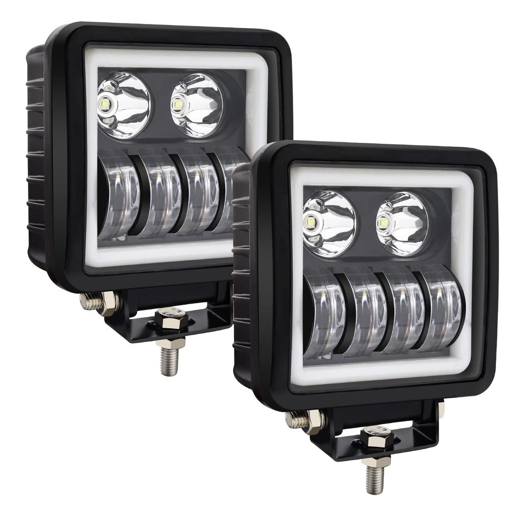 Biqing 2PCS LED Work Light Offroad Driving Fog Waterproof Square Car Spot Lights with White Halo DRL 12V 24V 24V for Truck Tractor SUV ATV 4x4 Lights,