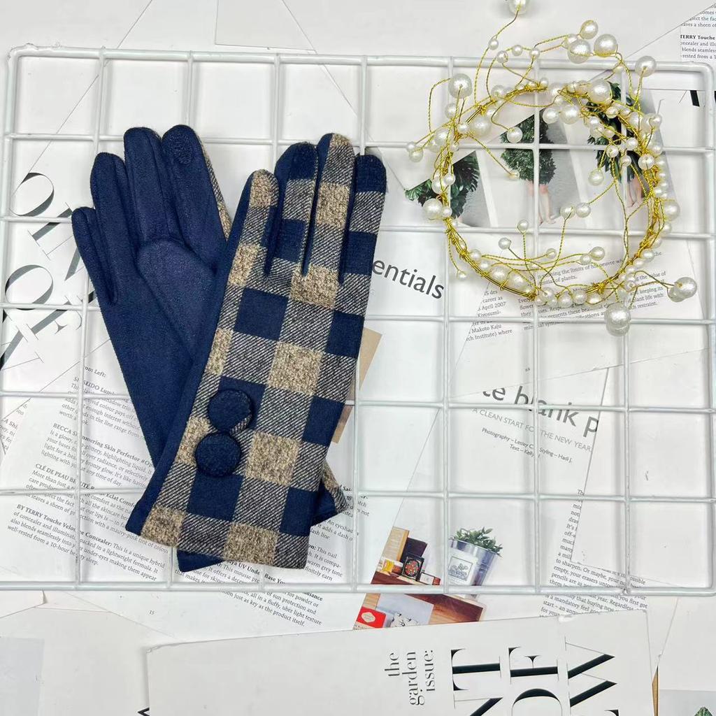 Клетчатые перчатки Женские перчатки для верховой езды Шерстяные перчатки Перчатки для сенсорных экранов с разделителями для пальцев для верховой езды на открытом воздухе