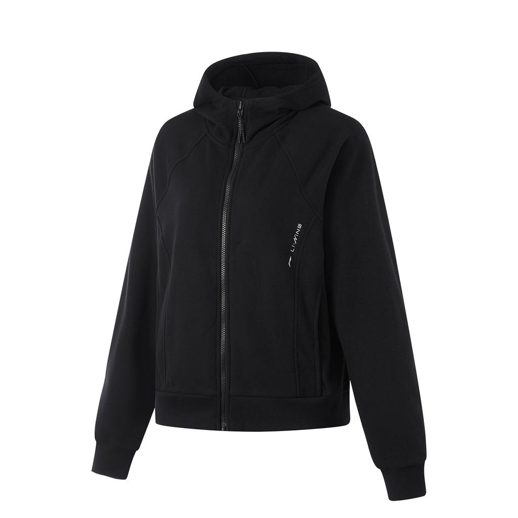 Li-Ning Fleece Lined Warm Hooded Cardigan Loose Long Sleeve Sweatshirt Women Tops AWDU562-5