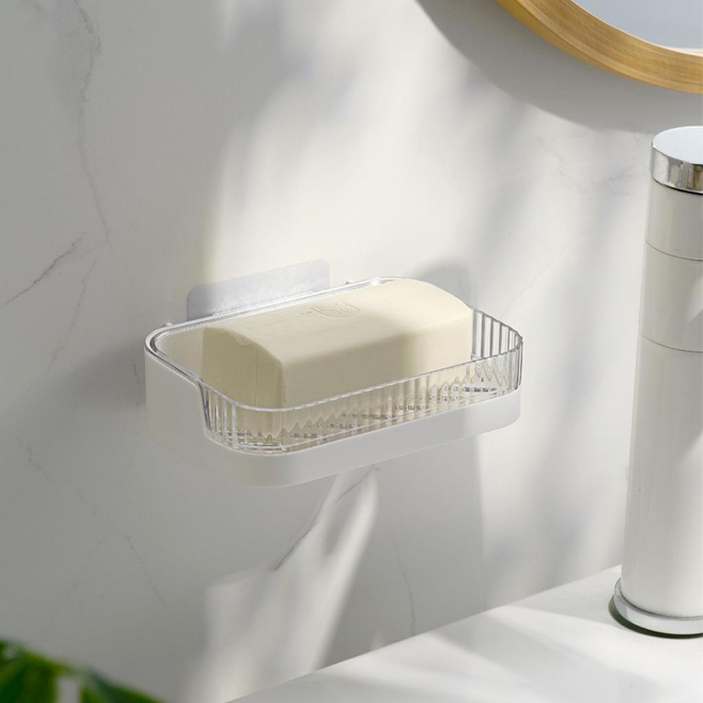 Wall Mounted Soap Dish Holder No Drilling Bathroom Shower Soap Tray Rack with Drainage Storage Shelf for Home Kitchen