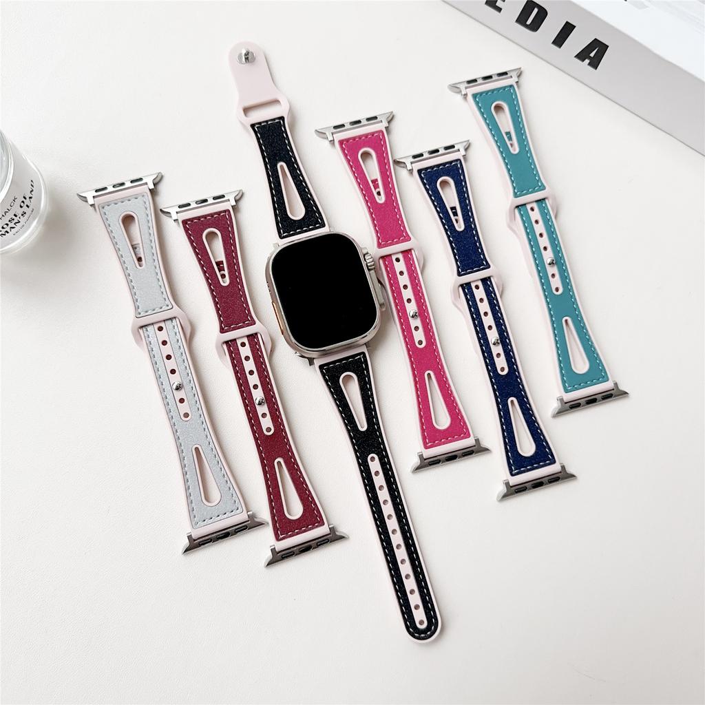 For Apple Watch Series 10 42mm / 9 8 7 41mm / SE (2023) SE (2022) SE 6 5 4 40mm / 3 2 1 38mm PU Leather+Silicone Watch Band