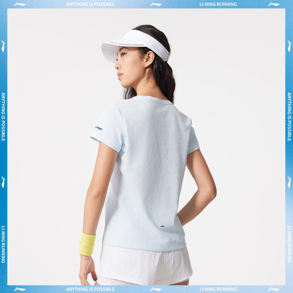 Li-Ning Удобная Быстросохнущая Универсальная Футболка с Коротким Рукавом Женские Топы Светло-Голубой ATSV098-5