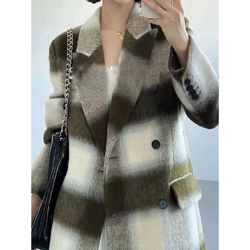 Новое осенне-зимнее клетчатое двухстороннее шерстяное пальто длинное корейское свободное повседневное шерстяное пальто