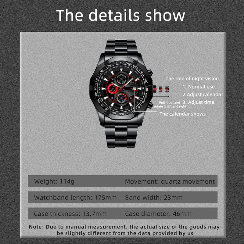 Новый календарь Мужские кварцевые часы Деловые спортивные мужские часы Часы из нержавеющей стали Мужские часы со стальным браслетом Студенческие часы