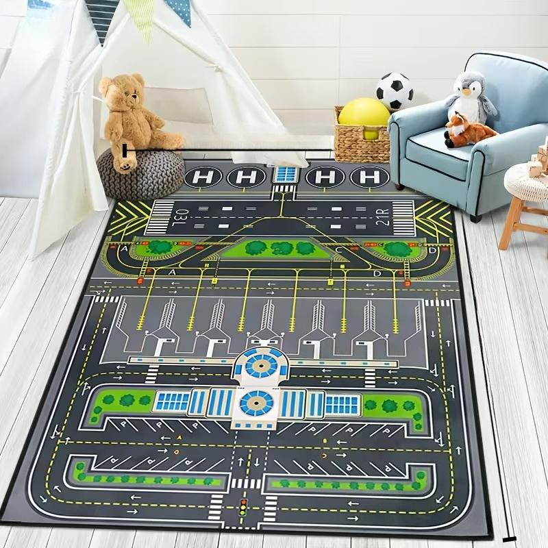 Airplane and Airport Model Pattern Carpet, Non-Slip Floor Mat, Living Room Decor, Boy's Room Decor, Room Decor, Home Decor