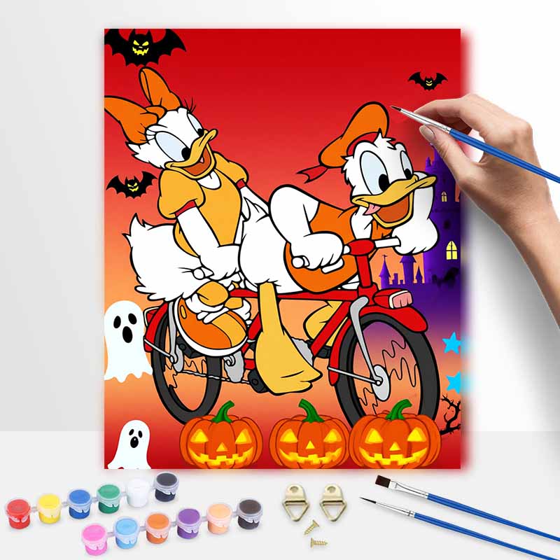 Disney Donald Duck Daisy Halloween Oil Paint by Numbers Art Kit Handmade Painting Home Decor Gift