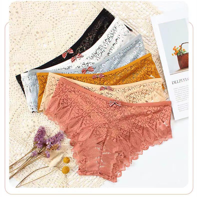 Panties Women Lace Underwear Sexy Low-Waist Briefs Hollow Out G String Underpant Solid Comfortable Female Lingerie
