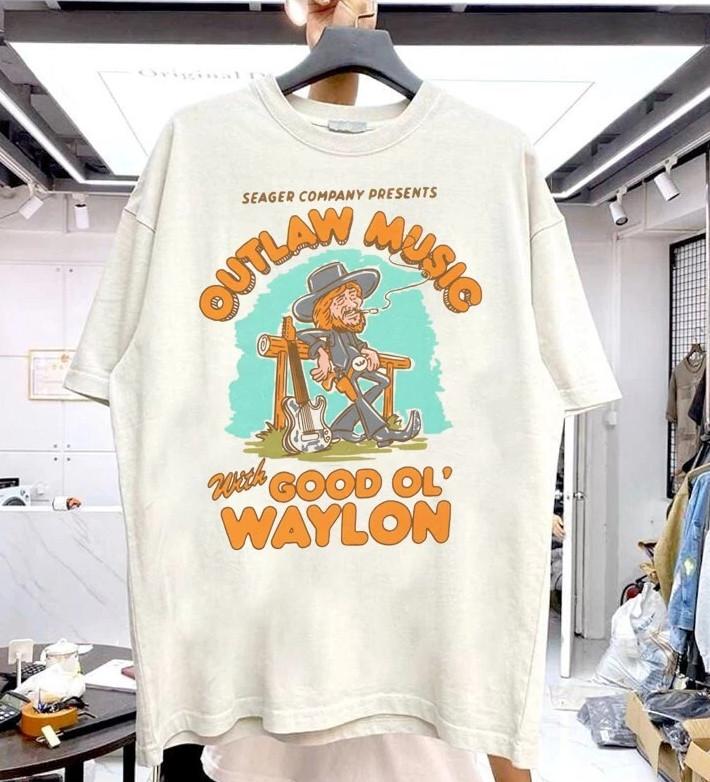 Seager x Waylon Jennings Outlaw Funny REPRINT T-shirt size S-5XL