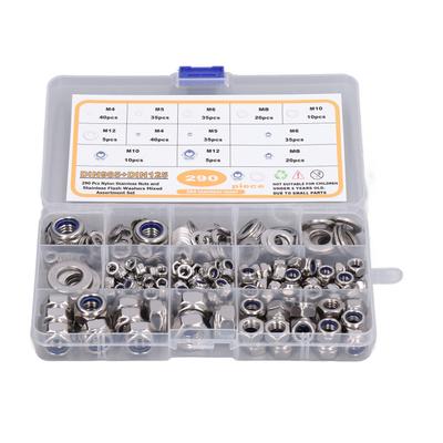290 шт. набор гаек и шайб из нержавеющей стали 304, нейлоновые стопорные гайки M4 M5 M6 M8 M10 M12