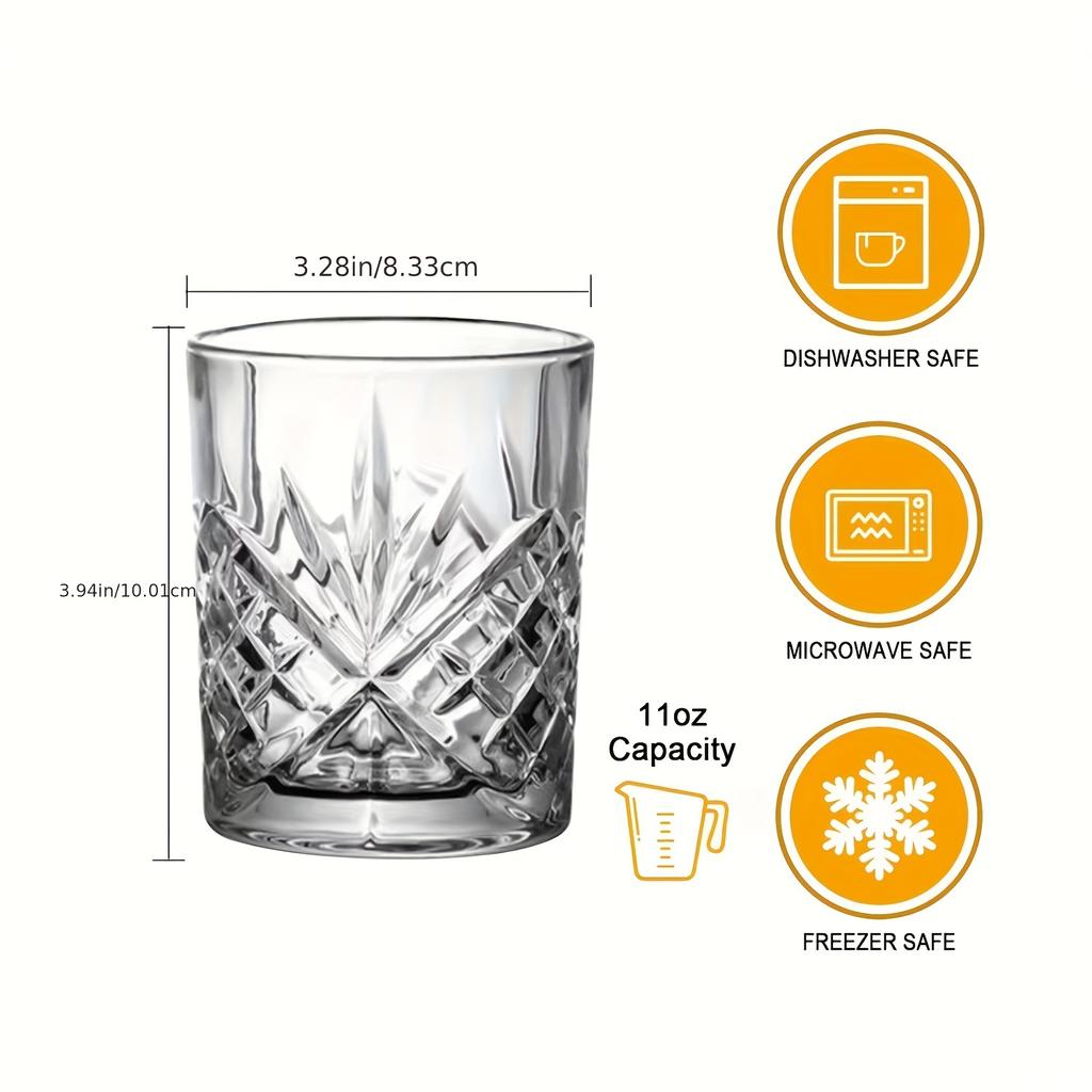 6pcs Whisky Glasses 11.83oz Whisky Glass Vintage Stylish Glassware For Scotch Bourbon Whisky Cocktail Cognac Vodka Gin Tequila Liquor Home Decor Home