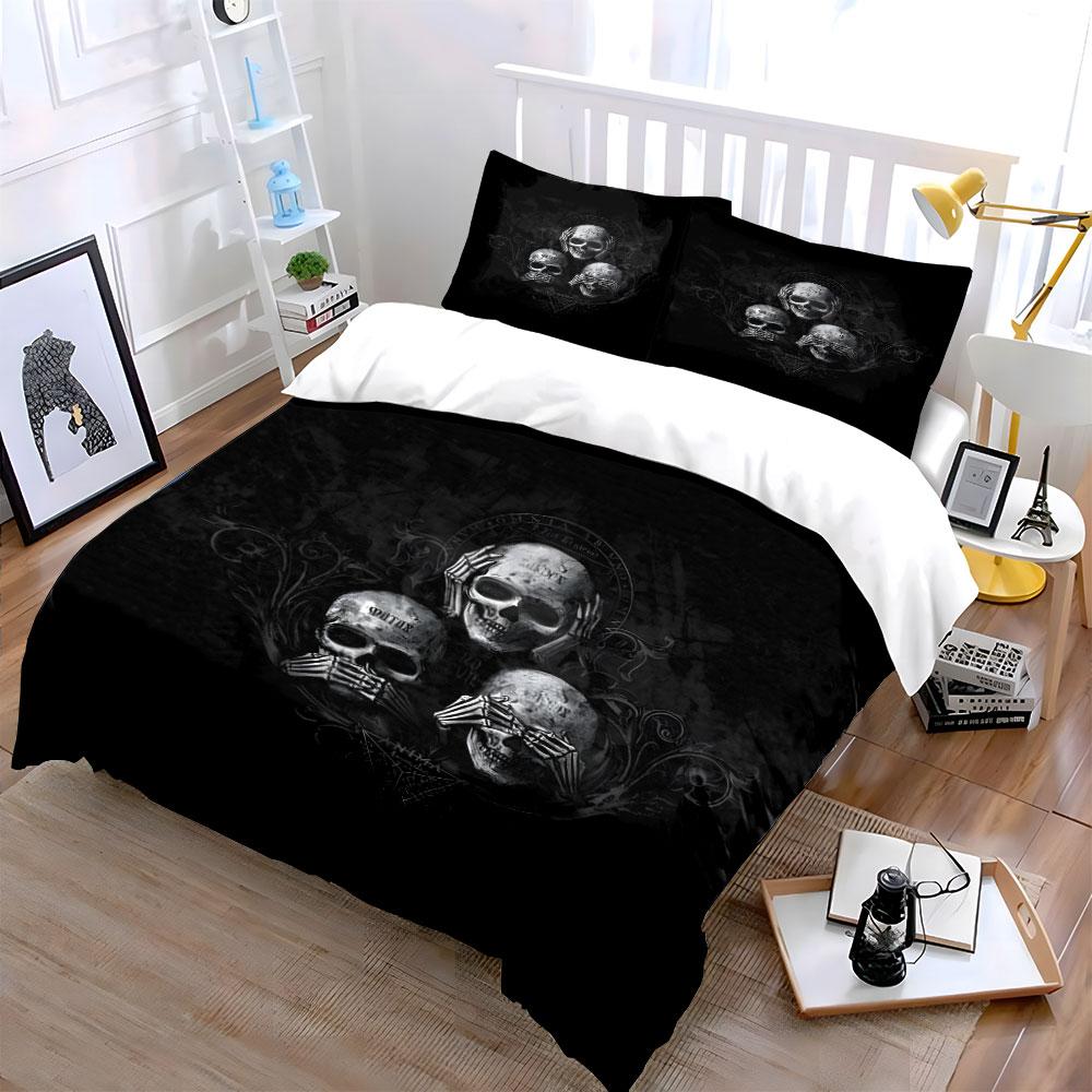 Skull Trio Gothic Art Design Bedding Duvet Cover Set (1*Duvet Cover 2*Pillowcases, without duvet insert)