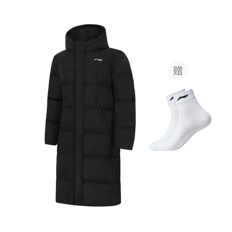 Li-Ning Мужская черная пуховая куртка Li Ning с капюшоном и флисовой подкладкой, однотонная, AYMT199-1