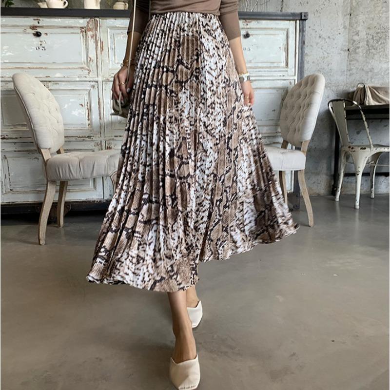 DX~~Новый стиль, плиссированная юбка в западном стиле со змеиным принтом и высокой талией, струящаяся и обтягивающая плиссированная юбка в стиле ретро, ​​длинная юбка А-силуэта