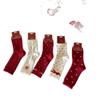 Кашемировые носки, Женские большие красные носки, Новогодние носки, Красные махровые носки с бантом, в горошек, с мелким цветочным принтом