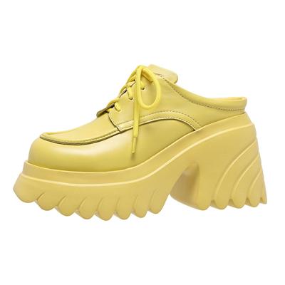 Мюли из коровьей кожи, весенняя обувь на толстом высоком каблуке с круглым носком, лоферы, повседневные женские туфли-лодочки без шнуровки, украшенные платформой