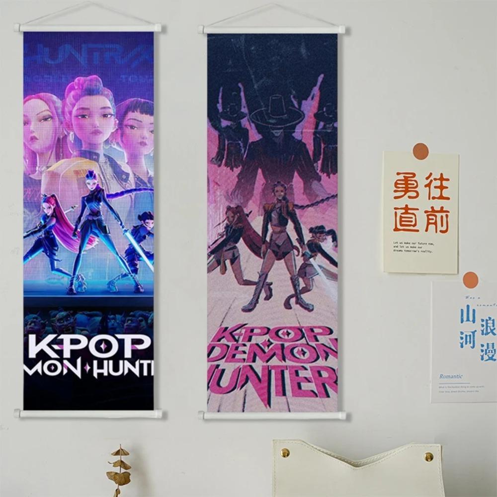 Demon Huntrix Подвесная ткань Руми Мира Зои Принтованный постер Демон h-Охотники Свитковая живопись Картина 72x25см Настенный декор