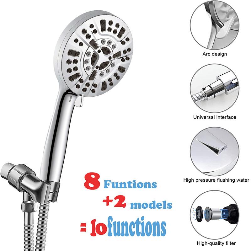 Latest 10-Function High Pressure Water Saving Eco-Friendly Bathroom Hand Held Shower Head Premium with Bracket Hose