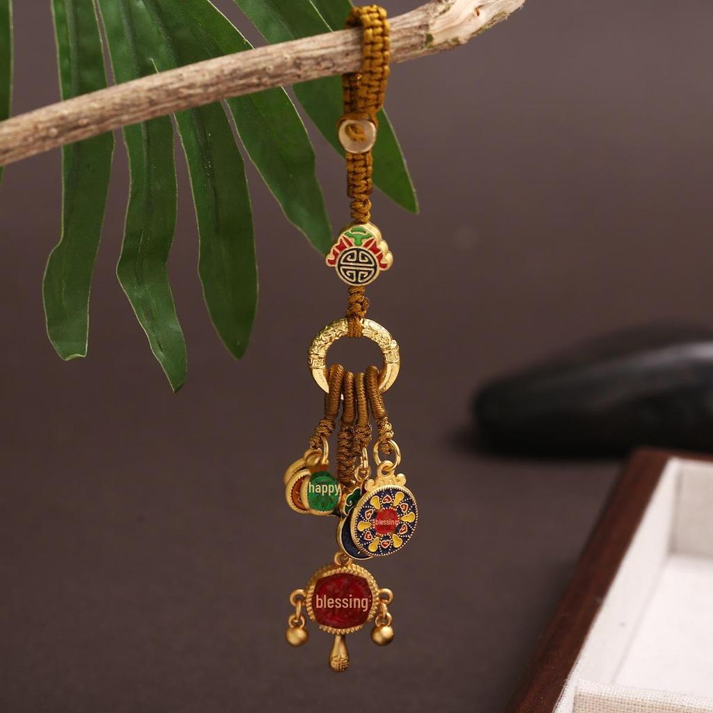 Китайский старинный французский модный брелок с предсказанием судьбы и сплетенным вручную мешочком для благословения