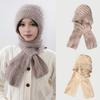 Women Winter Hat with Integrated Scarf Thick Warm Knitted Windproof High Elasticity Full