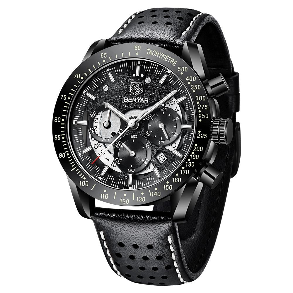 Benyar 5120 Часы Relojes Hombre Новые Мужские Деловые Сплав Повседневные Нержавеющая Сталь Кожаный Ремешок Кварцевые 5120 Наручные Часы Модные Часы
