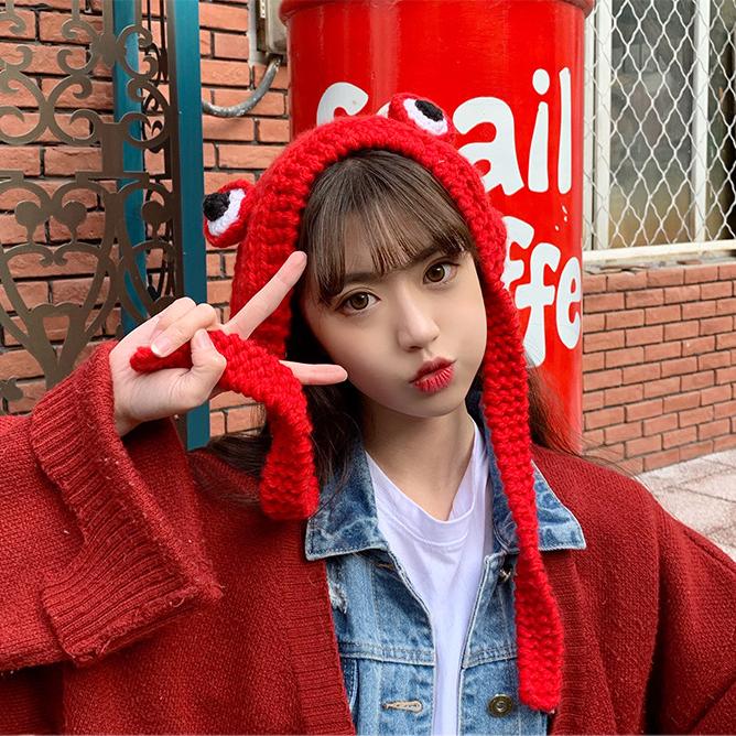 Зимние черепа, милая женская шапка-лягушка, вязаная крючком вязаная шапка, костюм, шапка-бини, шапка, женский подарок, кепка в стиле хип-хоп, реквизит для фотосессии, вечерние