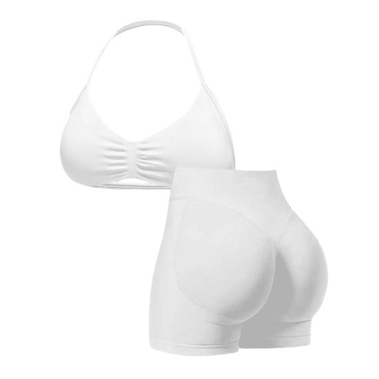 Комплект из 2 предметов для тренировок: Топ на бретелях с открытой спиной и Спортивные шорты с высокой талией и ремешками для женщин