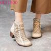 Fashion GKTINOO 2025 Summer Ankle Boots Genuine Leather Shoes Women Mid Heels Sandals Side Zip Boots Cutout Breathable Mujer Zapatos