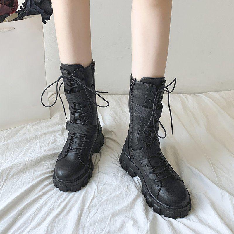 Shoes for Women Biker Footwear Mid Calf Platform Ladies Boots White Half High On Promotion Hot New Rock Winter 2024 Novelty Pu