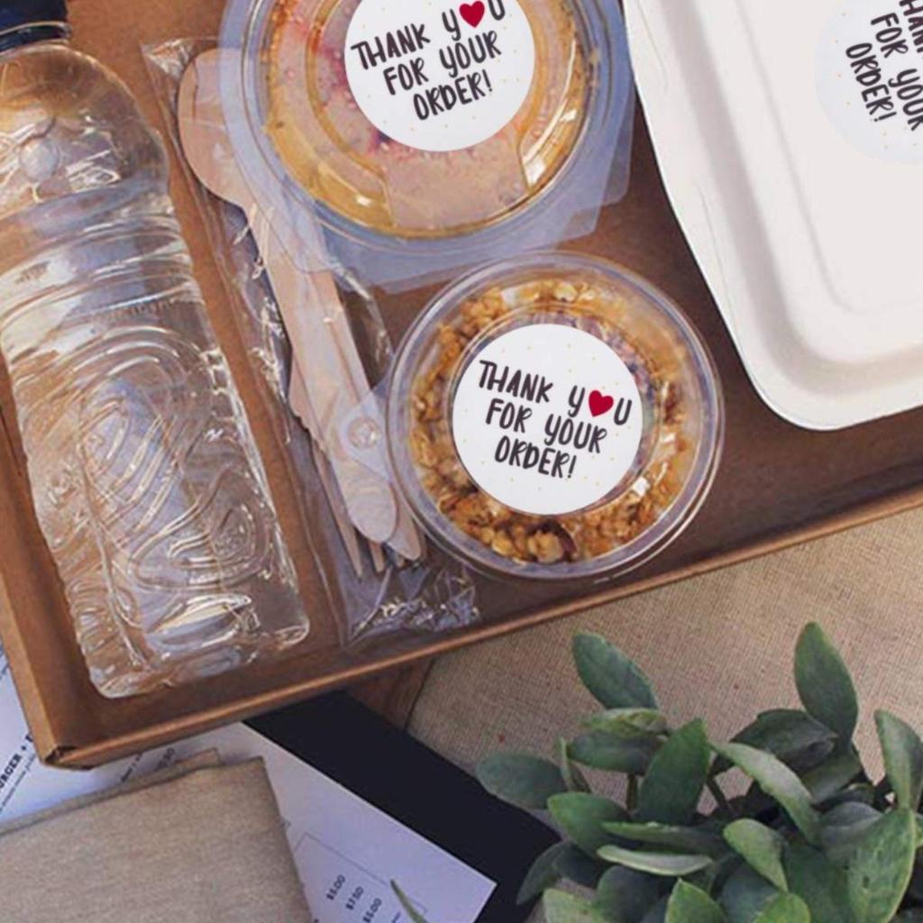 500-Roll Round White Stickers: "Thank You for Your Order" with Red Heart - Perfect for Handmade Purchases