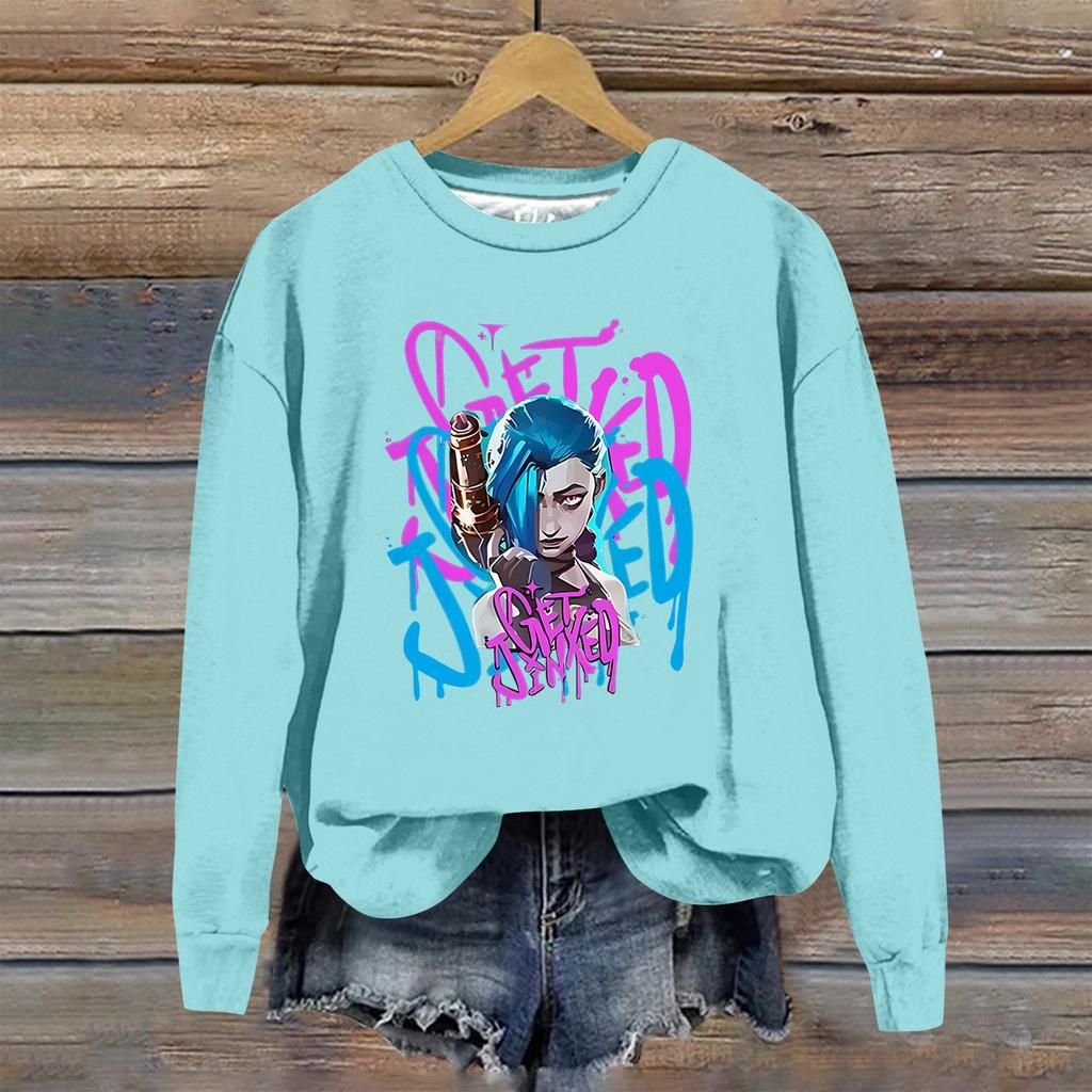 Женская повседневная модная блузка с длинным рукавом и круглым вырезом с принтом и пуловером