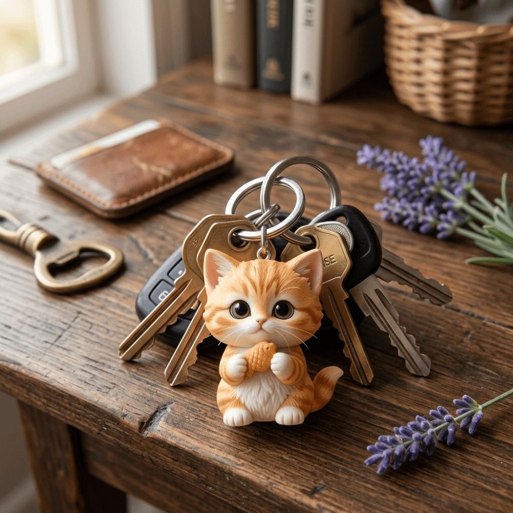 Acrylic Cat Keychain 2D Flat Key Ring Bag Charm Kitten Hanging Ornaments Student Gift