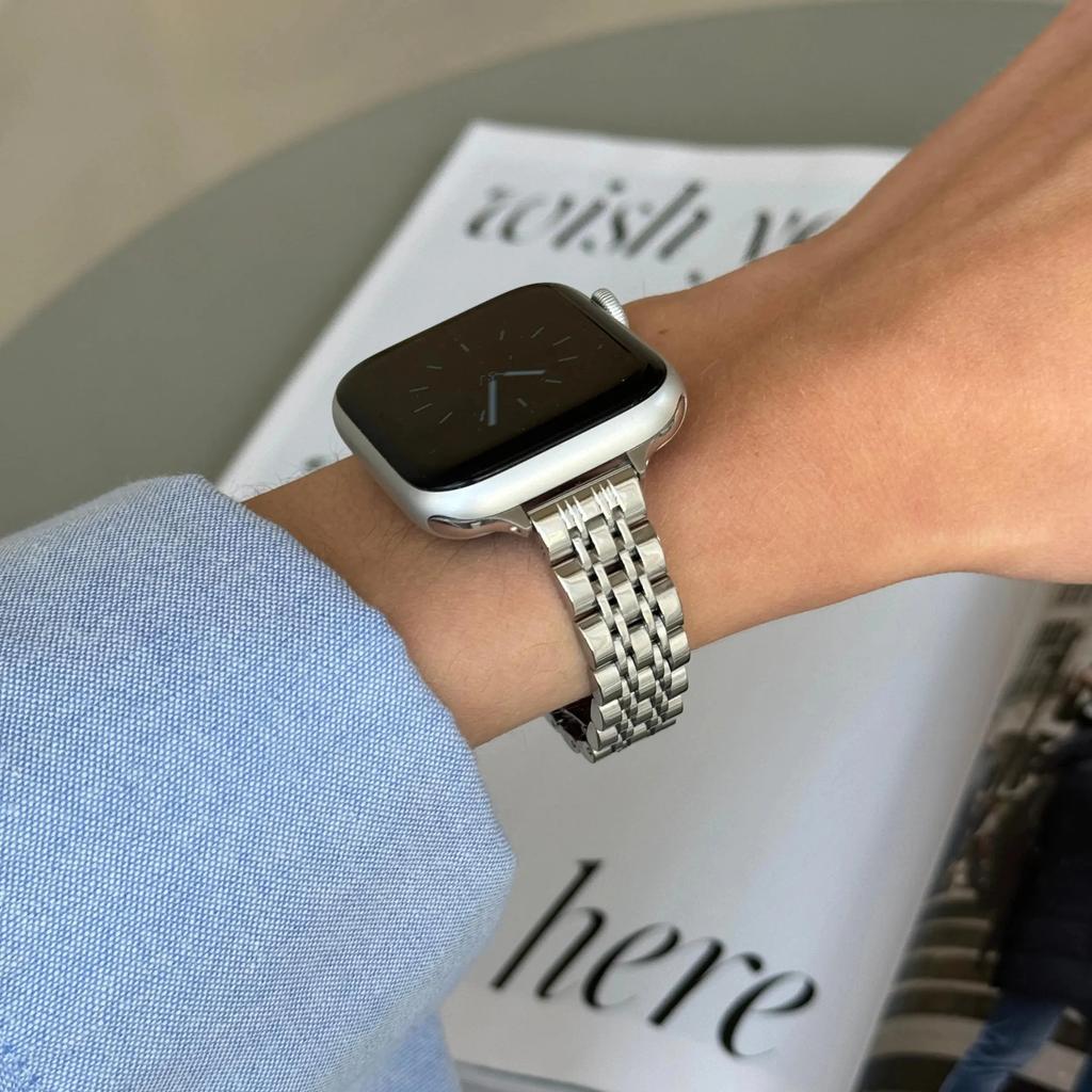 Тонкий металлический ремешок из нержавеющей стали для женских часов Apple Watch 38/40/41 мм 42/44/45/46/49 мм Подходит для iWatch Серии SE987654321