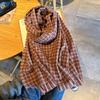 Нежный вязаный шарф из имитации кашемира с принтом в клетку и бахромой, женский осенне-зимний, большой шаль