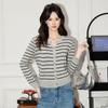 Early Autumn New Striped Cardigan, V-neck Long-sleeved Knitted Sweater Base Coat