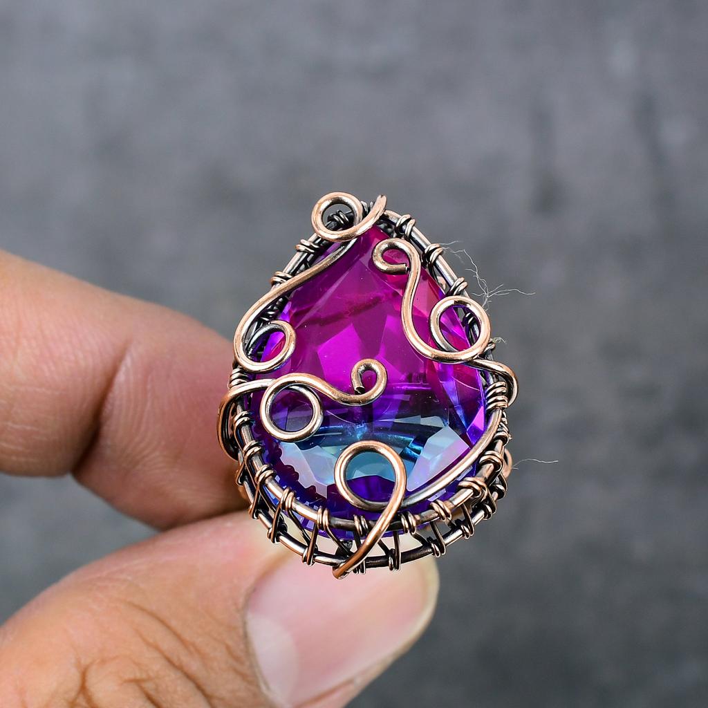 Natural Bi-Color Tourmaline Copper Wire Wrap Gift Jewelry Ring Size 8 A3j49