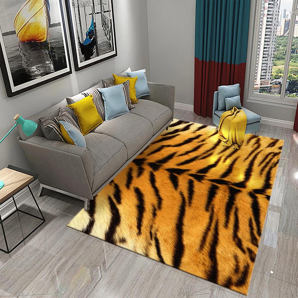 3D Animal Fur Carpets Leopard and Tiger Skin Rugs for Bedroom Living Room Kitchen Floor Decor Mats Bathroom Non-Slip Floor Rugs