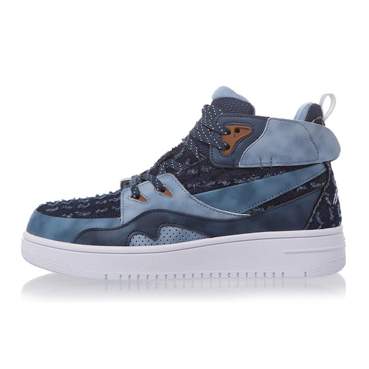 Li Ning Kids Casual Non-Slip Shock Absorbing Wear-Resistant High-Top Skate Shoes Kids Sneakers Blue YKCR150-5