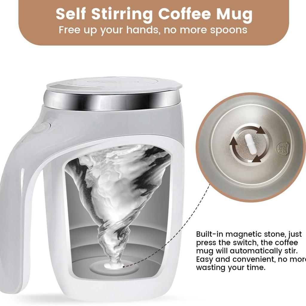 Self Stirring Coffee Mug, Electric Self Mixing Mug Automatic Magnetic Coffee Cup, Rechargeable 380ML Stainless Steel Mug for Coffee Milk Cocoa Tea