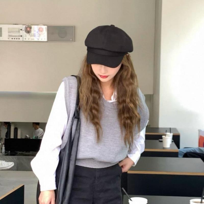 Осенне-зимняя черная восьмиугольная шляпа женская, берет с высокой стоимостью, кепка, для маленького лица и большого обхвата головы, шляпа газетчика