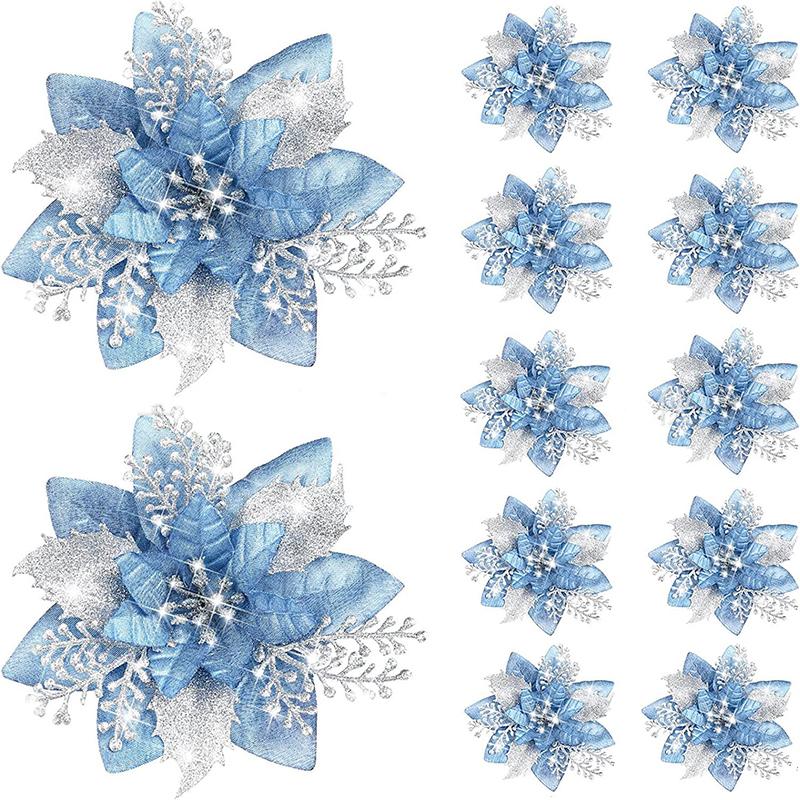 Glitter Pink Christmas Flowers Xmas Tree 14cm Artifical Flower Ornaments 2023 Merry Christmas Decoration For Home New Year 7