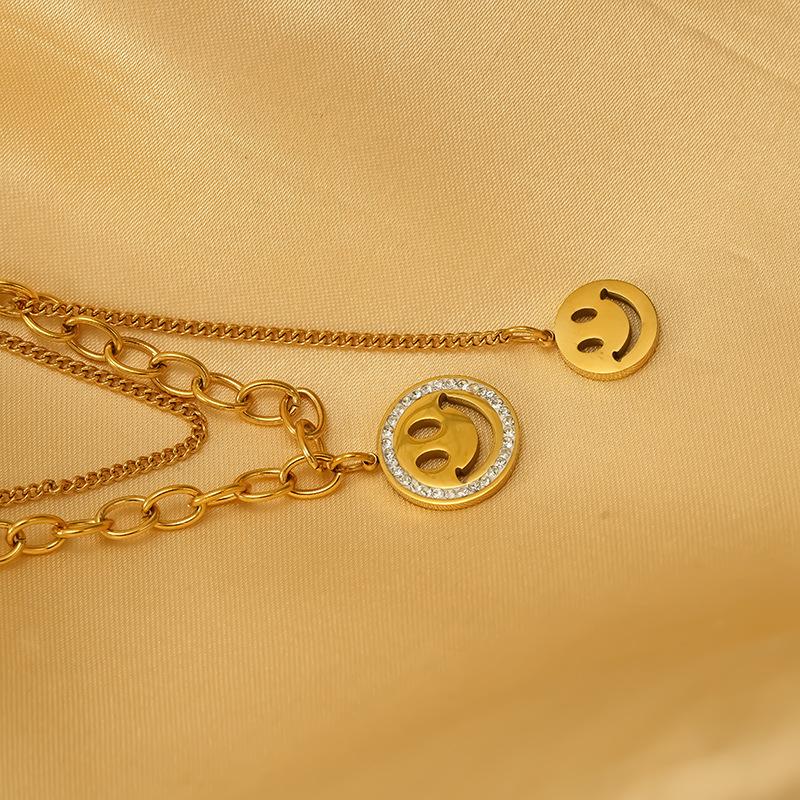 Хип-хоп ожерелье с улыбающимся лицом для женщин, многослойная персонализированная цепочка для ключиц, простая цепочка для свитера, тренд