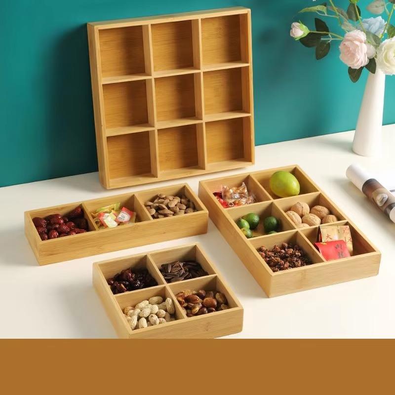 Tray 1PC Bamboo Nine Compartments Dinner Plate Snack Plate Side Dish Plate Bread Compartment Plate Platter Soap Box Drain Basket