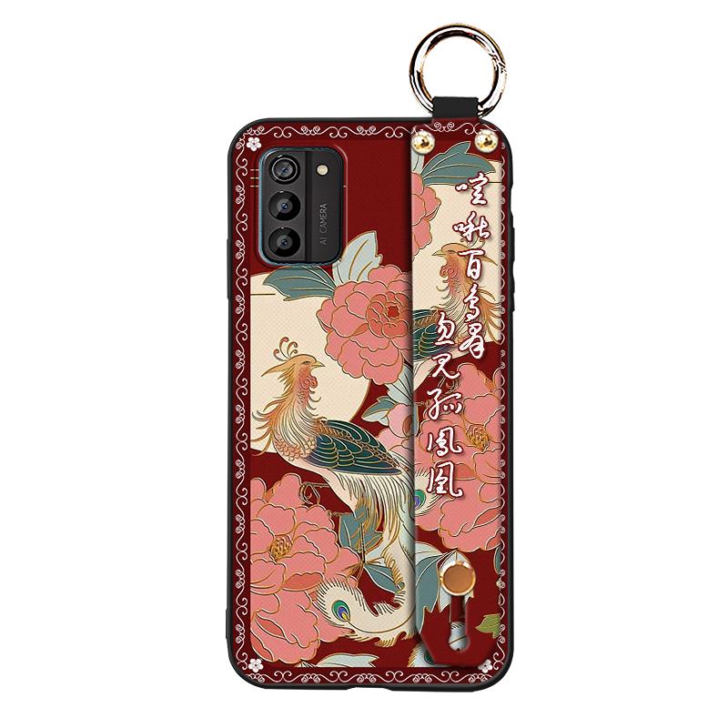 Chinese style Silicone Phone Case For Nokia G100 Wrist Strap Protective For Mom Shockproof Kickstand Back Cover Ring