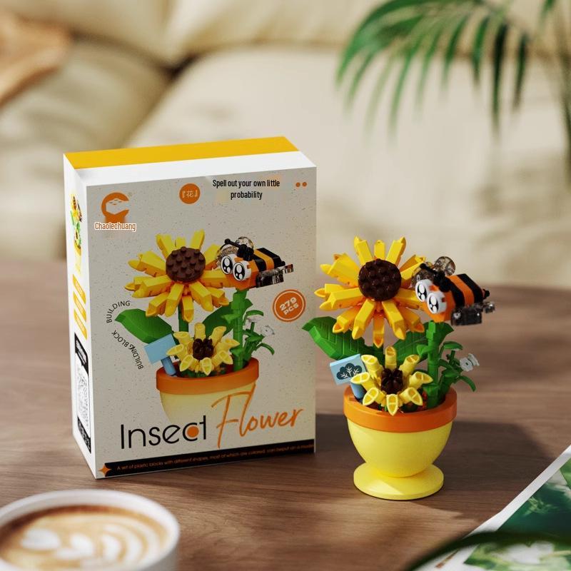 Cross-Border Lego Immortal Flower Basket Building Block Set - Rose Bonsai & Children's Assembly Toy for Teacher's Day Gift