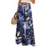 Women's Loose Casual Floral Print Wide Leg Pants With Elastic Waist Drawstring And Pocket Pants