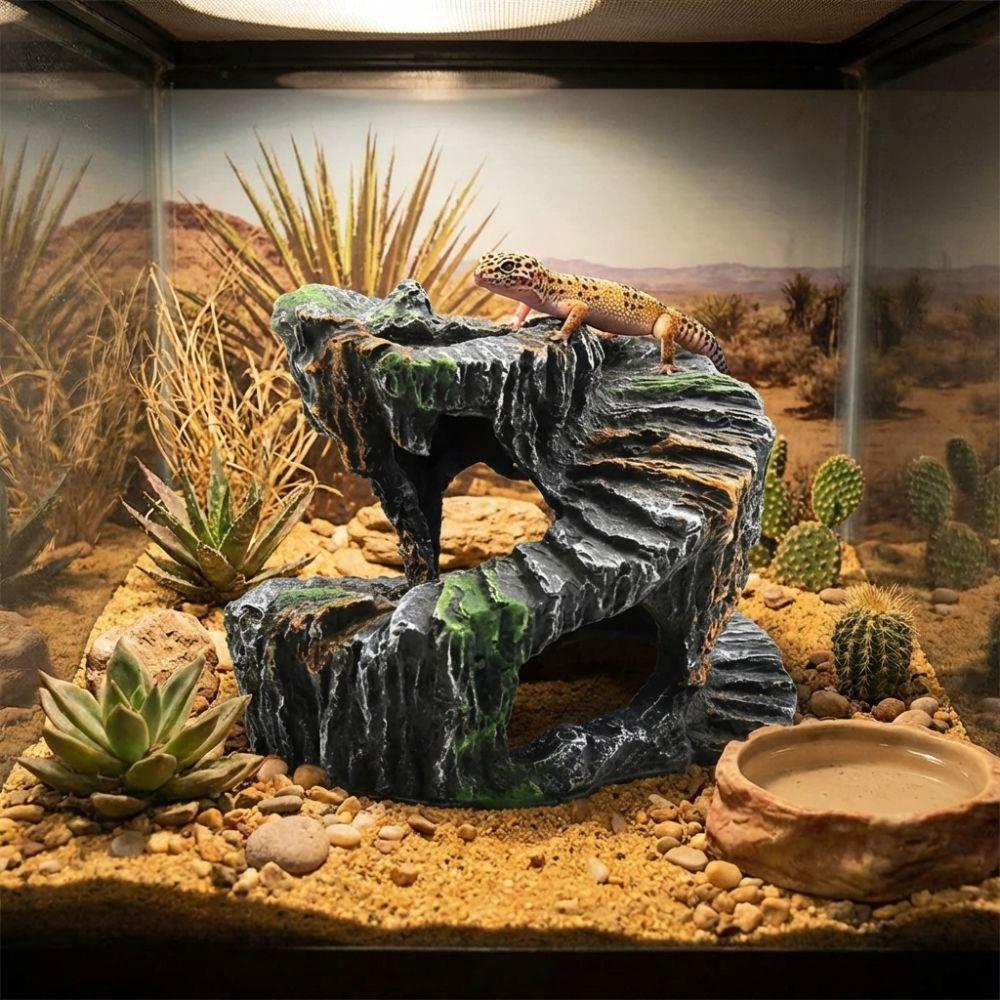 Non-Toxic Artificial Rock Cave Sturdy Reptile Hiding Cave Tortoise Climbing Platform Fish Tank