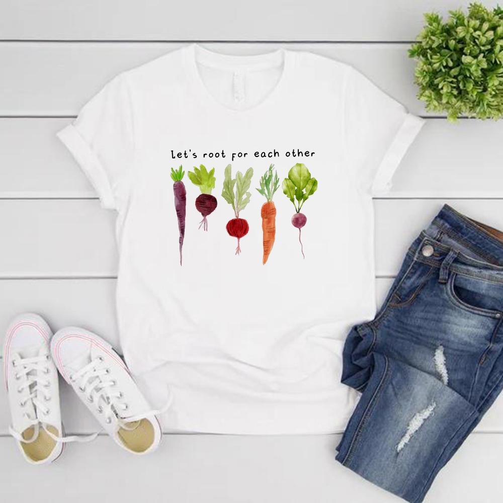 Lets Roots for Each Other Vegetable TShirt Uplifting T Shirt Unisex Short Sleeve Tshirt Vintage Gardening Tee Retro Women Tops