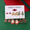 Set of 6 Christmas Earrings: Tree, Santa, Snowflake & Elk Designs for Women
